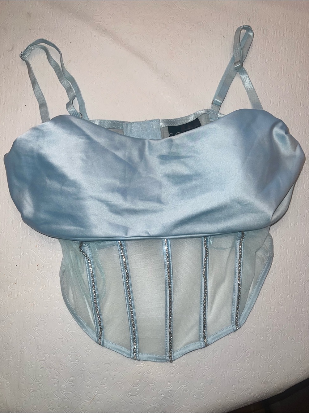 Windsor Icy Blue Satin and Mesh Corset Top